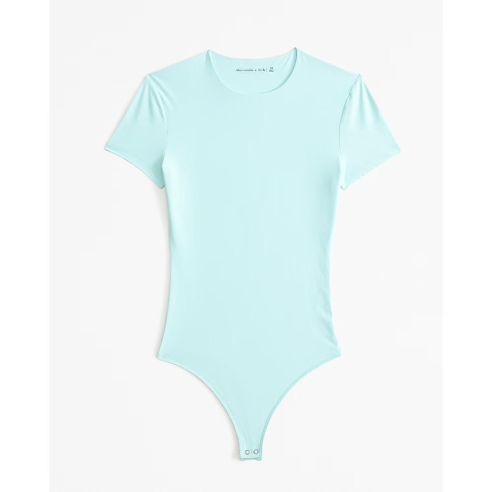Abercrombie & Fitch Soft Matte Seamless Bodysuit Light Blue Short Sleeve Small
